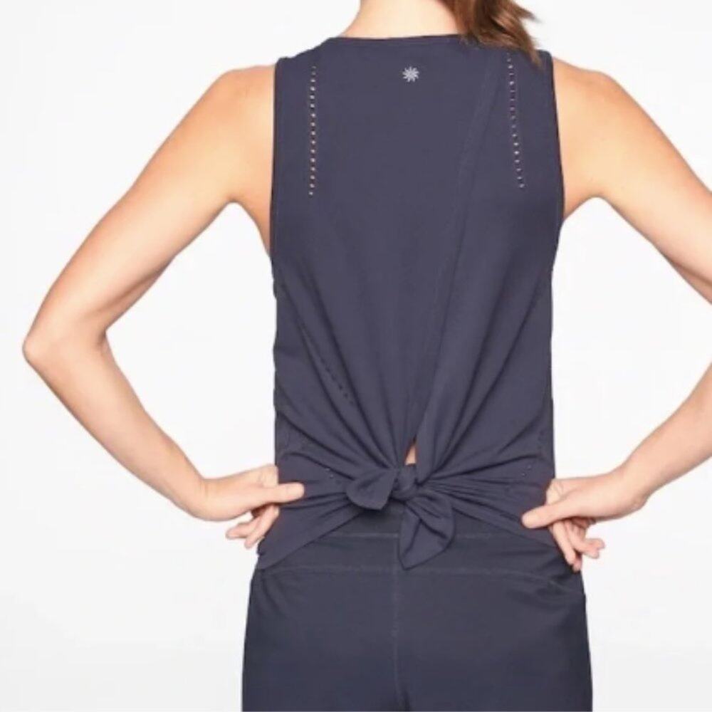 Athleta Foothill Navy Crew Neck Split-Back Tank S… - image 1